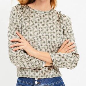 Loft Geometric Print Satin Shoulder Ruffle Blouse